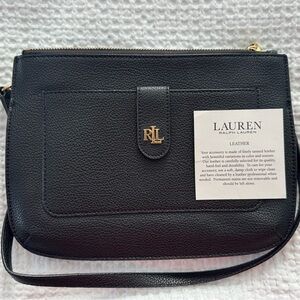 Hardly Used! Ralph Lauren Black Pebbled Leather Jamey Crossbody Bag with Gold.